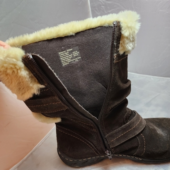 Earth Spirit Brown Leather Boot Faux Fur Women's Size 10 Zipper Buckle Furry EUC - Picture 11 of 14